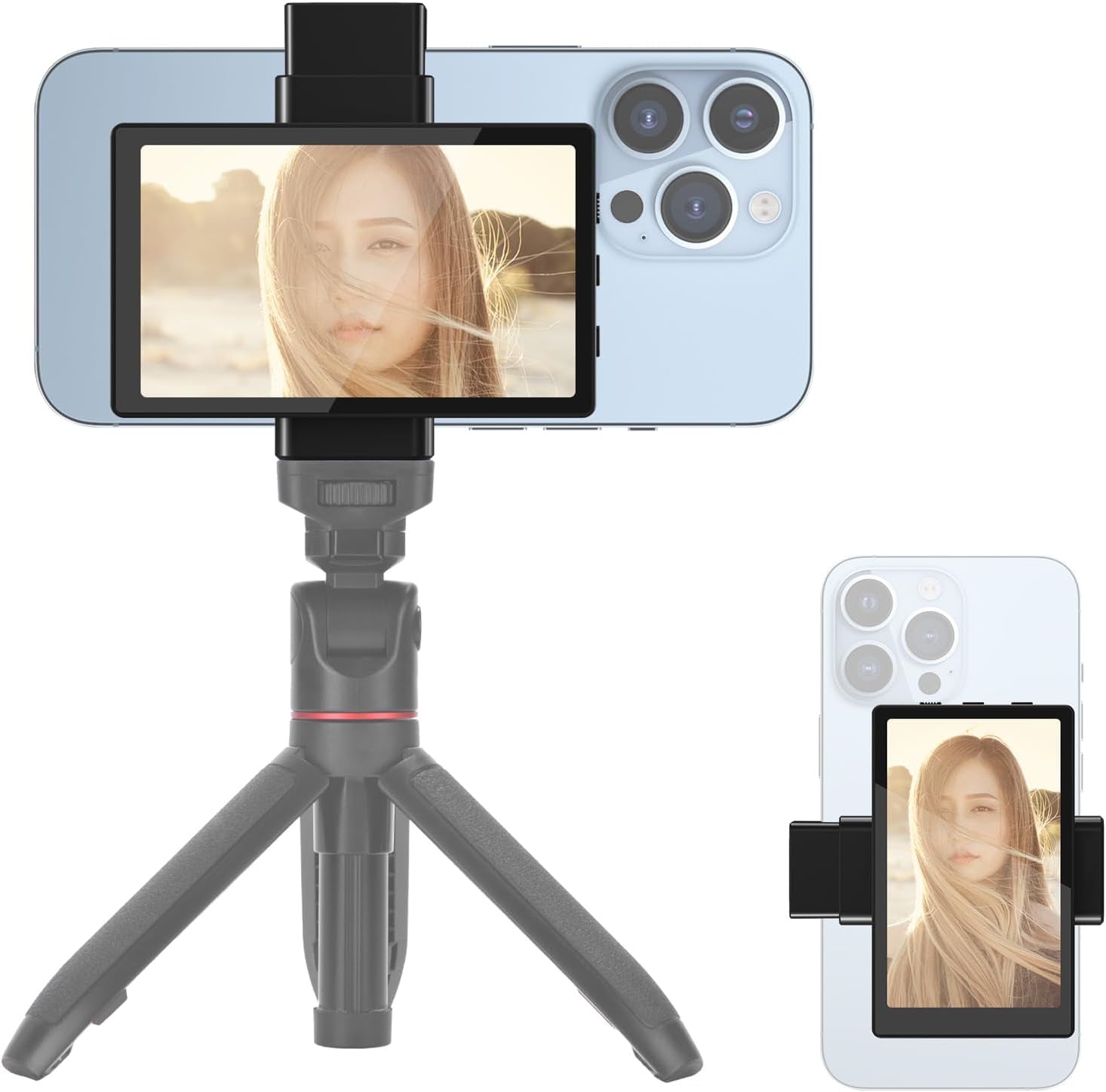 Phone Vlog Selfie Monitor Screen, Magnetic Phone Holder Clip Mount, Using Phone Rear Camera for Selfie Vlog Live Stream Tiktok, Compatible with Iphone (NOT Supports 4K Recording)