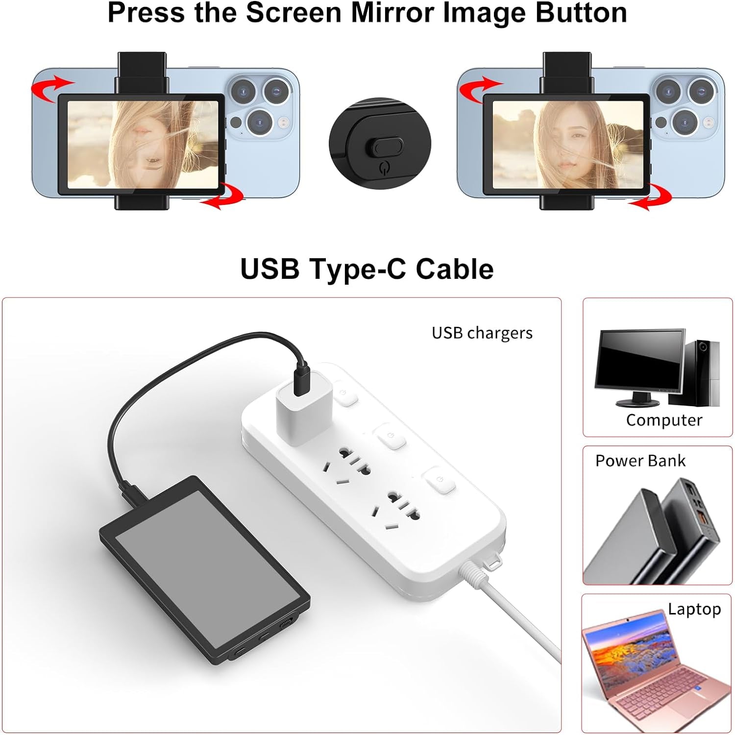 Phone Vlog Selfie Monitor Screen, Magnetic Phone Holder Clip Mount, Using Phone Rear Camera for Selfie Vlog Live Stream Tiktok, Compatible with Iphone (NOT Supports 4K Recording)